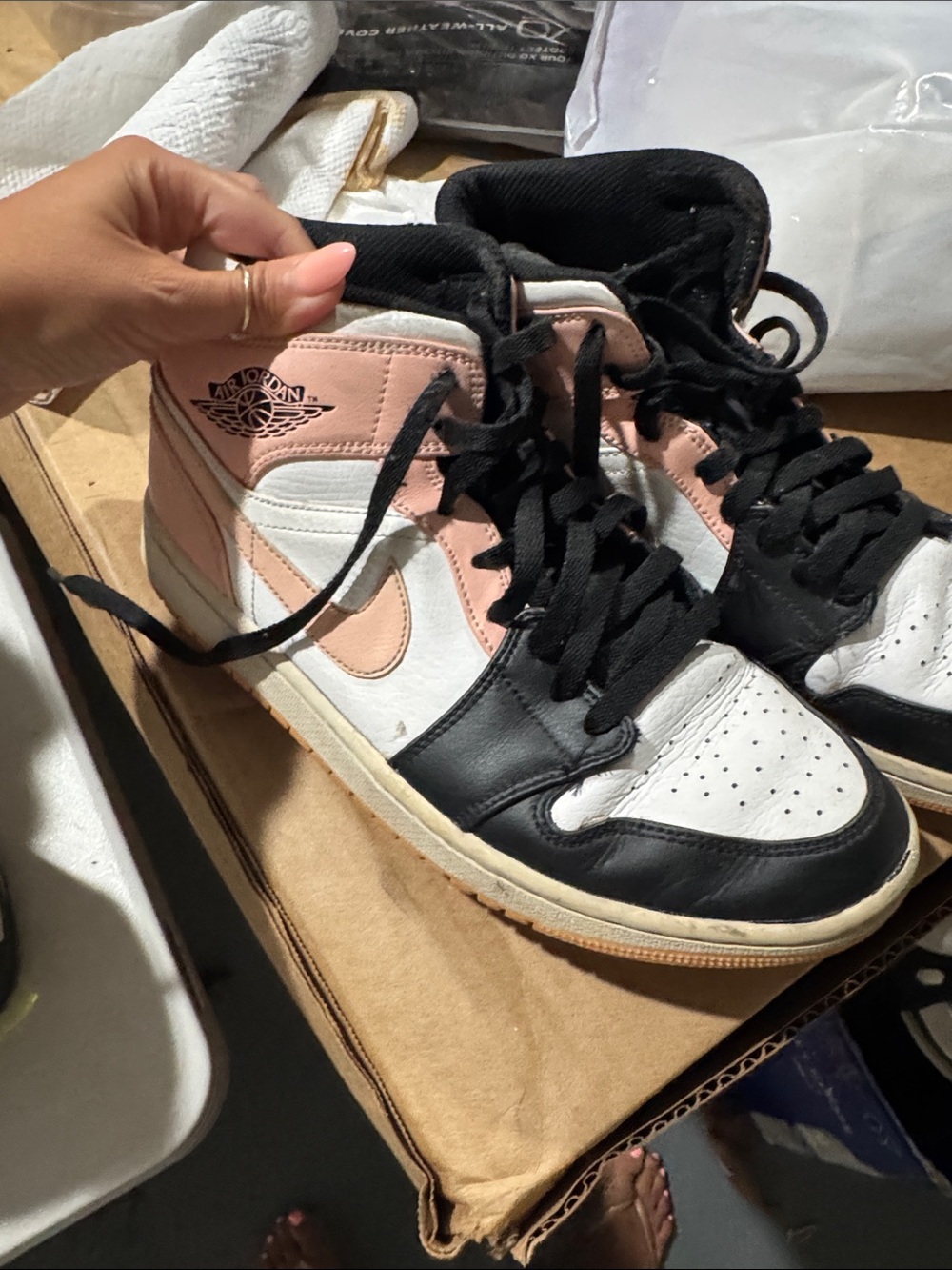 Jordan Women's High-Top Sneakers in Pink, Black & White